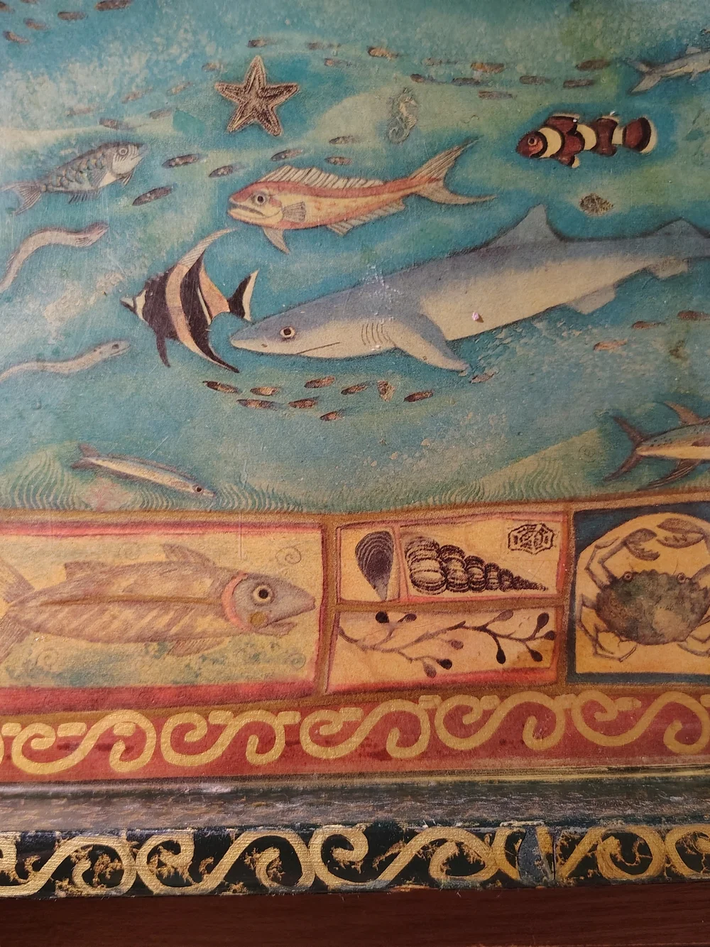 Sea Life Decorative Serving Tray - Blue/Tan